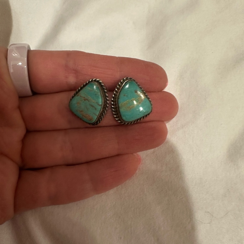 Turquoise and Silver Triangle Earrings